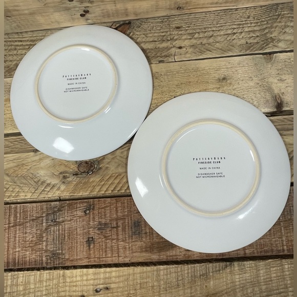 Lot of 2 Pottery Barn Rover Fireside Club Plate Dog White Multicolor Stripe Dish - Picture 8 of 13